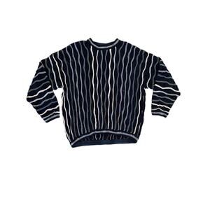 The Vintage Twin - Textured Stripes Crew Neck sweater in Black Green & Cream